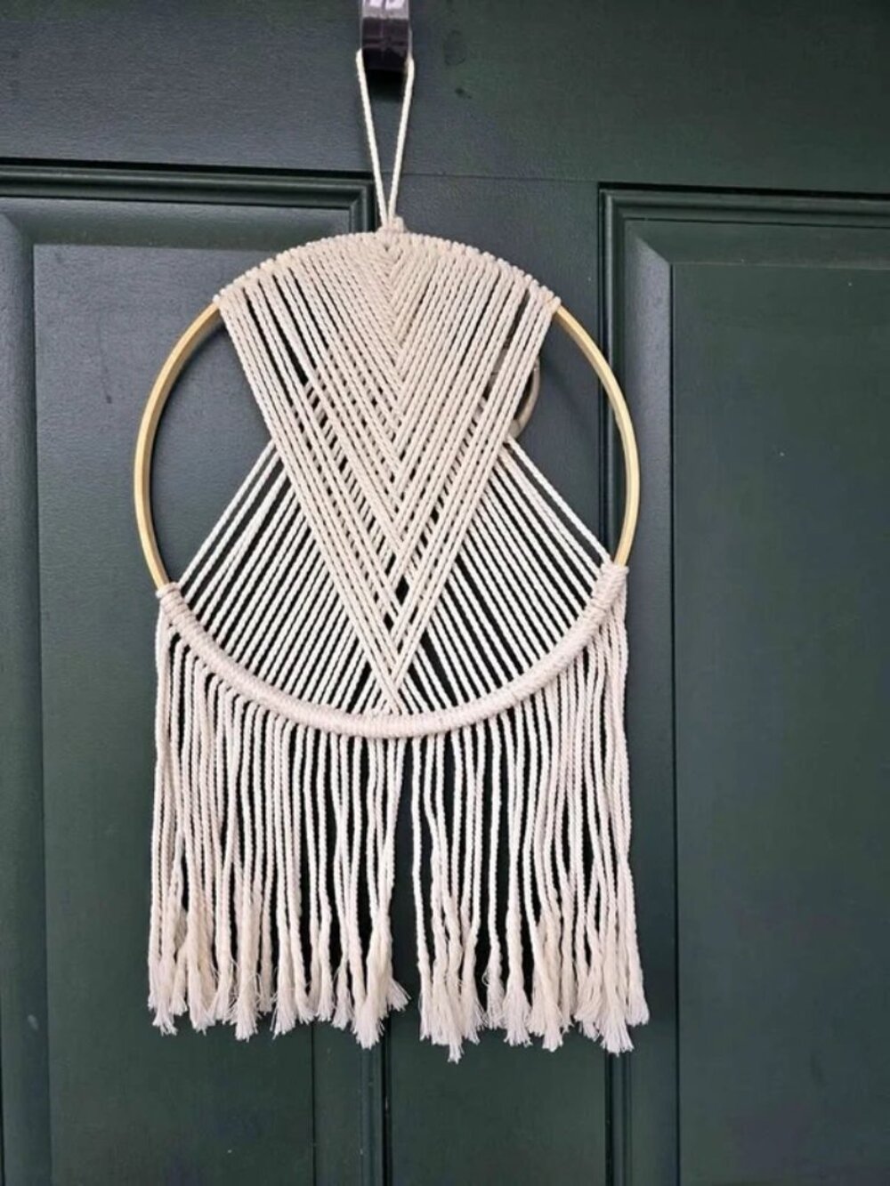 Boho Macrame Wall Hanging Hoop Wooden Ring Off White Fringe Geometric Tapestry